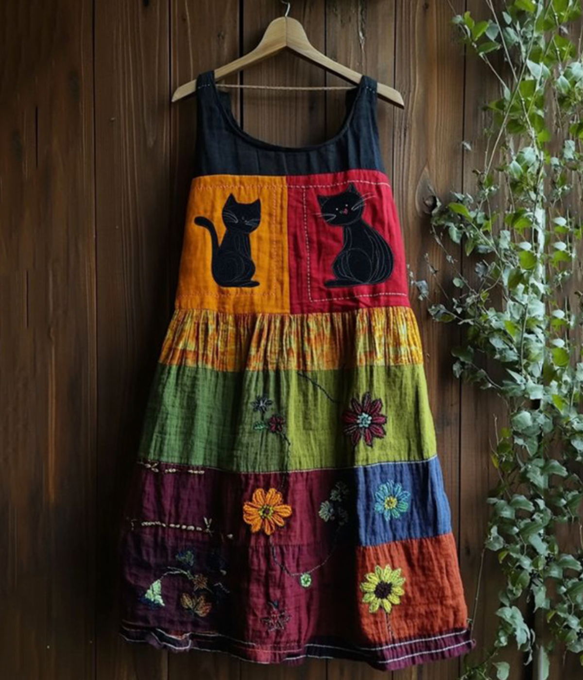 ヴィンテージ風キャット・プリント・ドレス