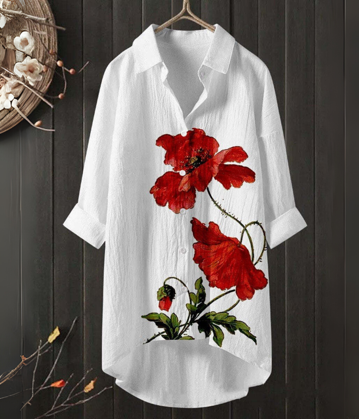 ホワイトローズペタルプリントドレス