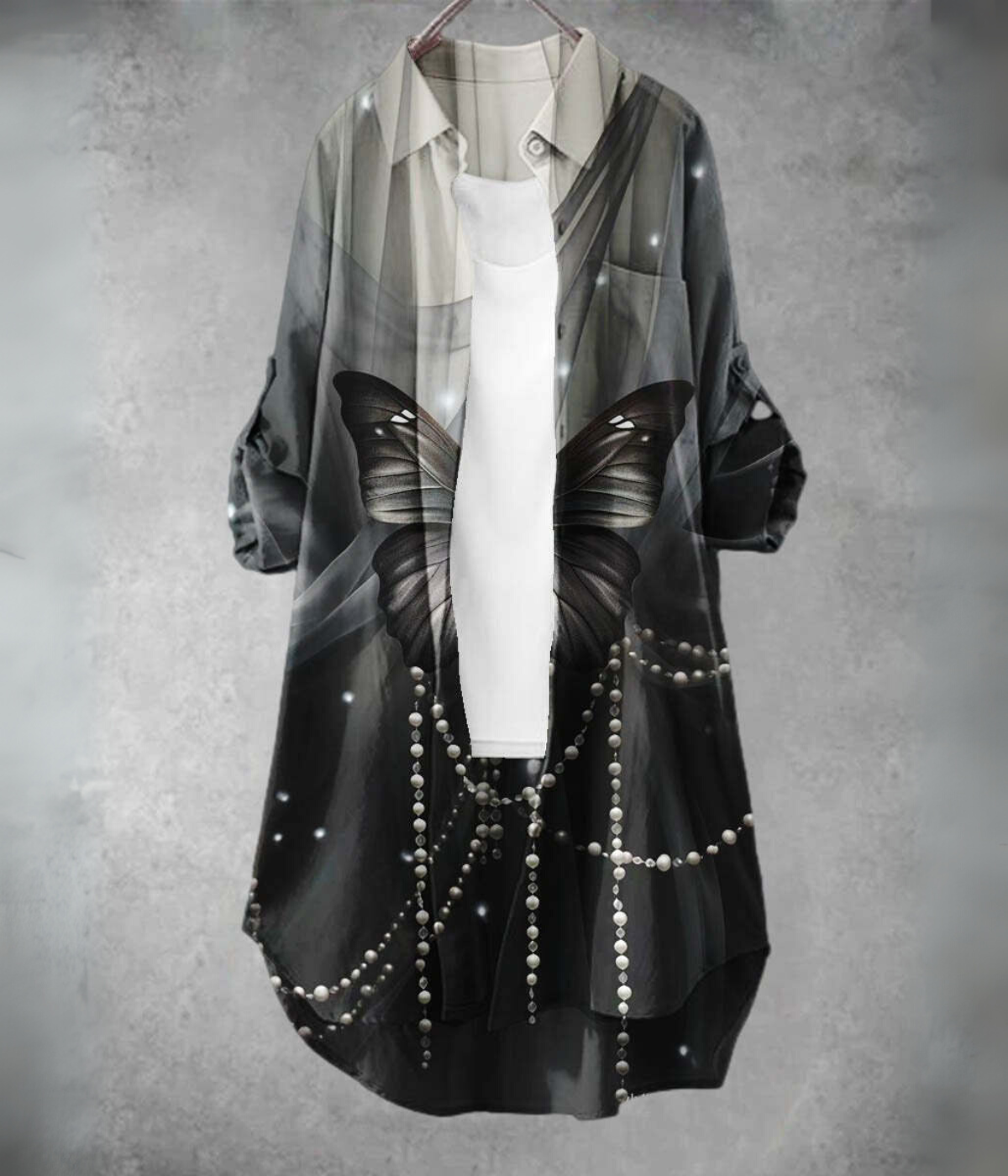 ブラックバタフライプリントドレス