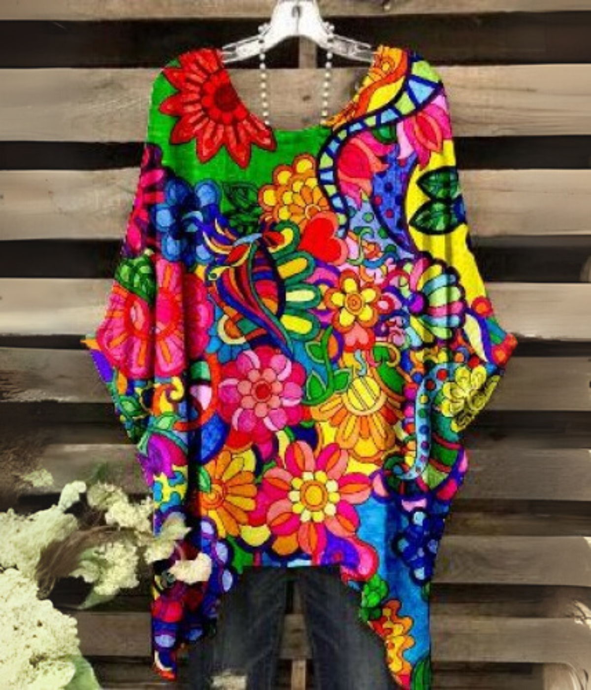 ボーホー・マルチカラー・アートプリント・トップス