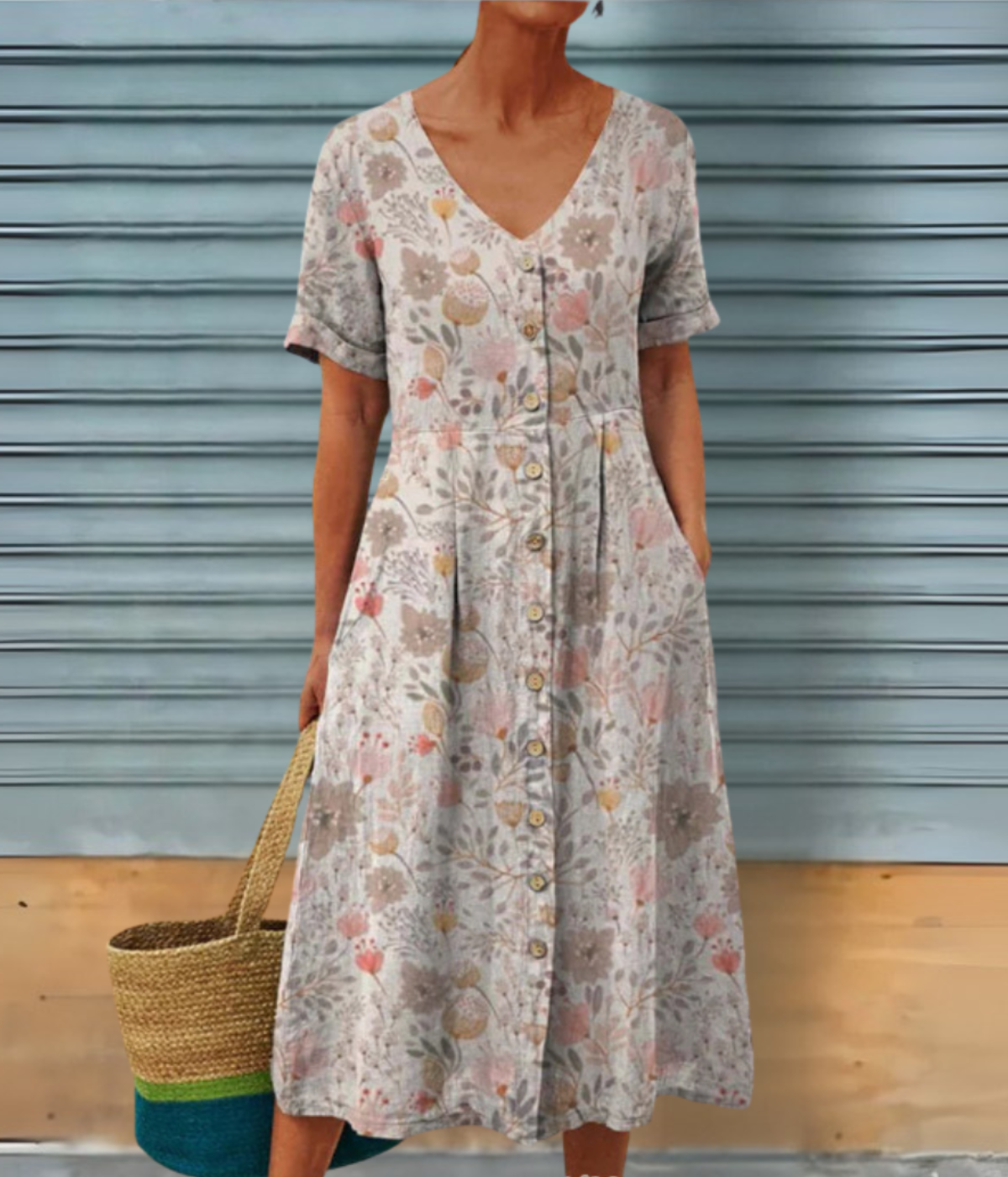 ライトパープル Vネック ショートスリーブ ドレス