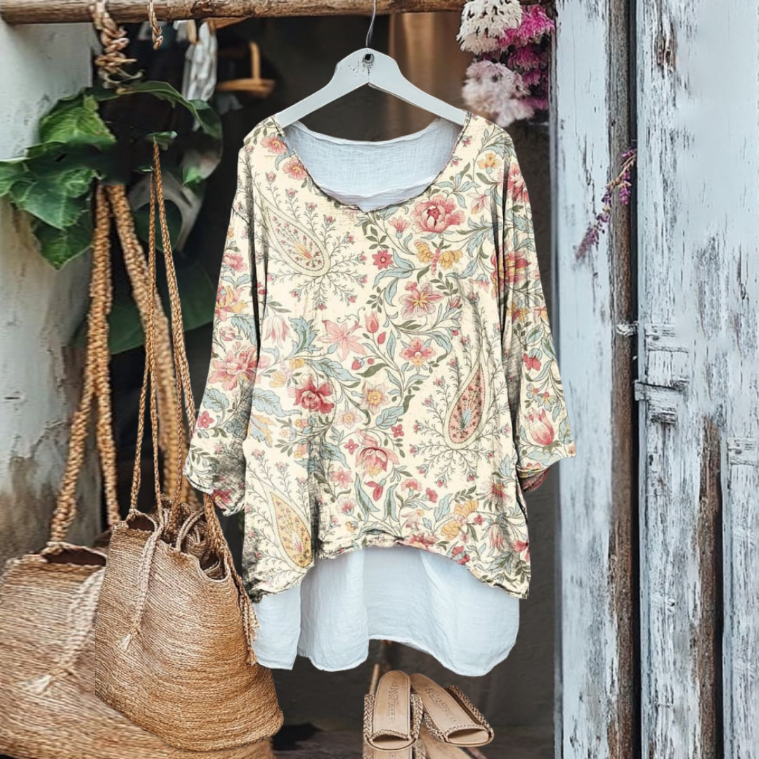 ラウンドネック ミッドスリーブ ブラウス