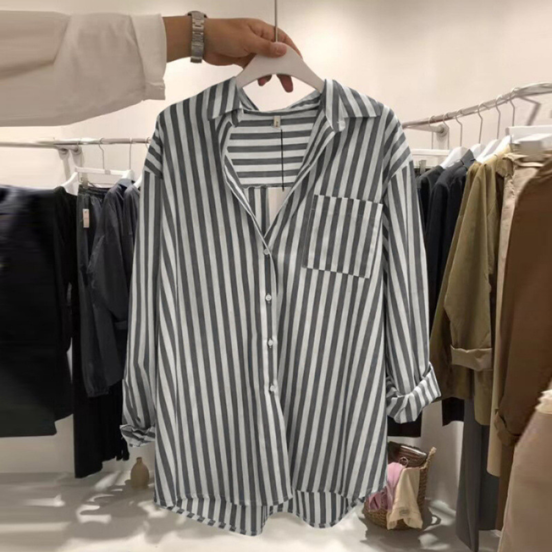 レトロストライプ長袖シャツ