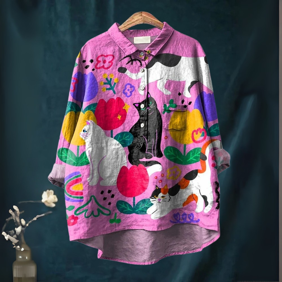 プリント ミッドスリーブ ブラウス