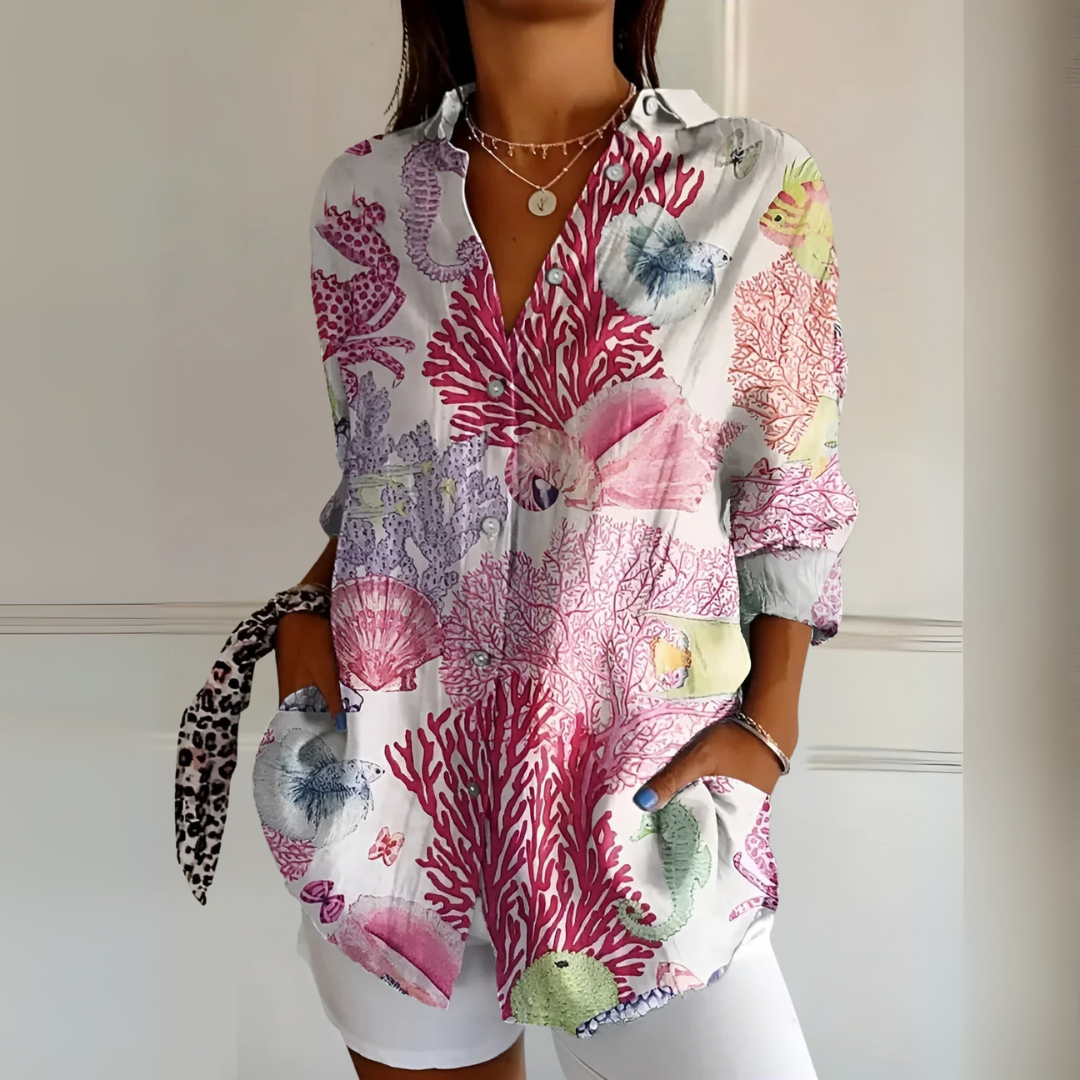 フラワー柄 ロングスリーブ サマーシャツ