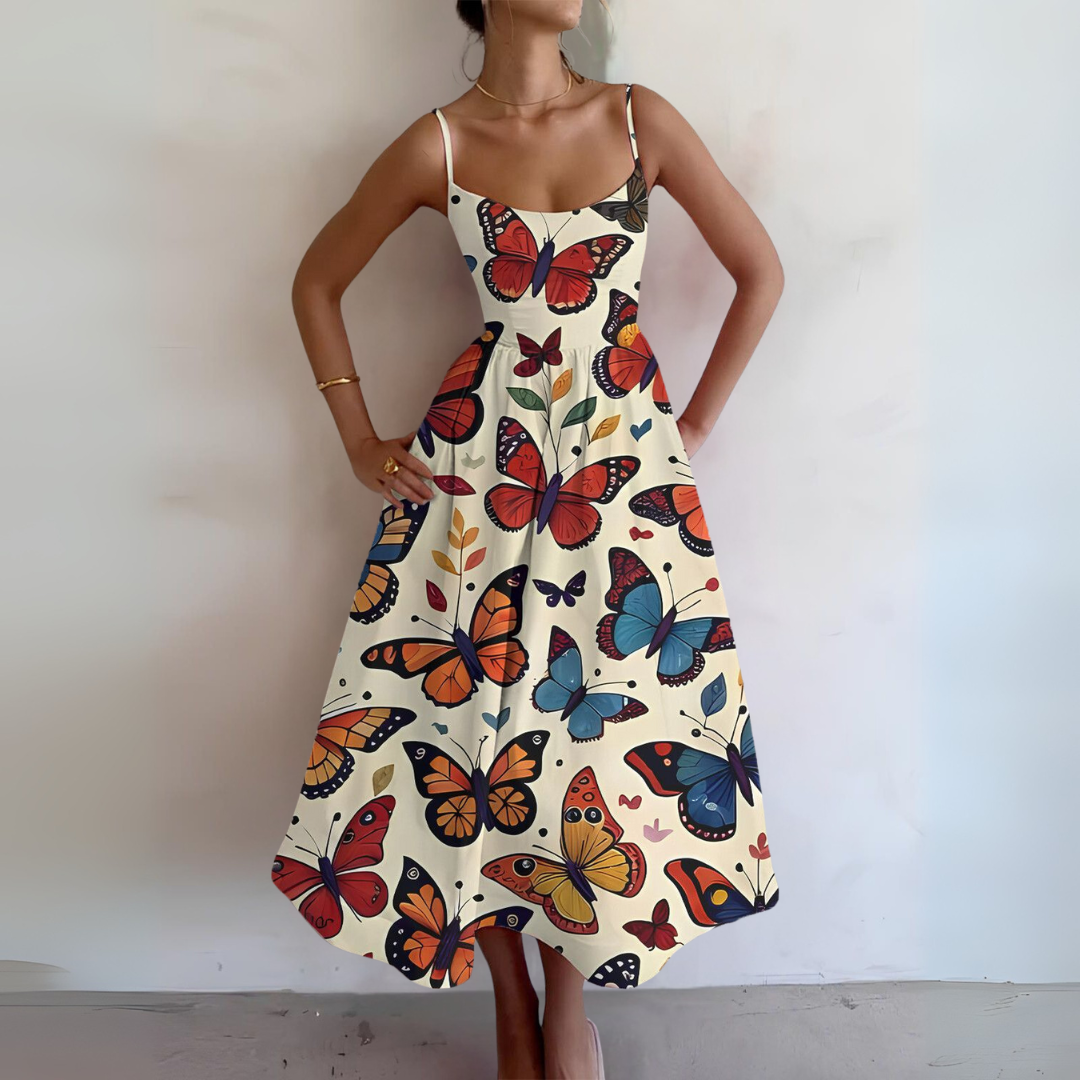 ノースリーブのフィットした夏用ドレス