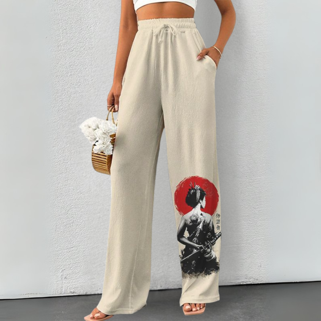 カジュアル ワイドレッグ プリント サマーパンツ