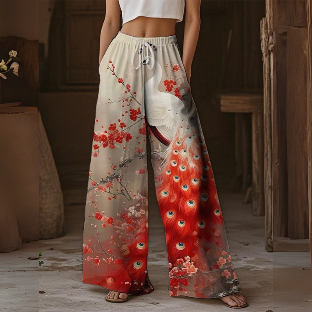 レトロ ワイドレッグ プリント サマーパンツ