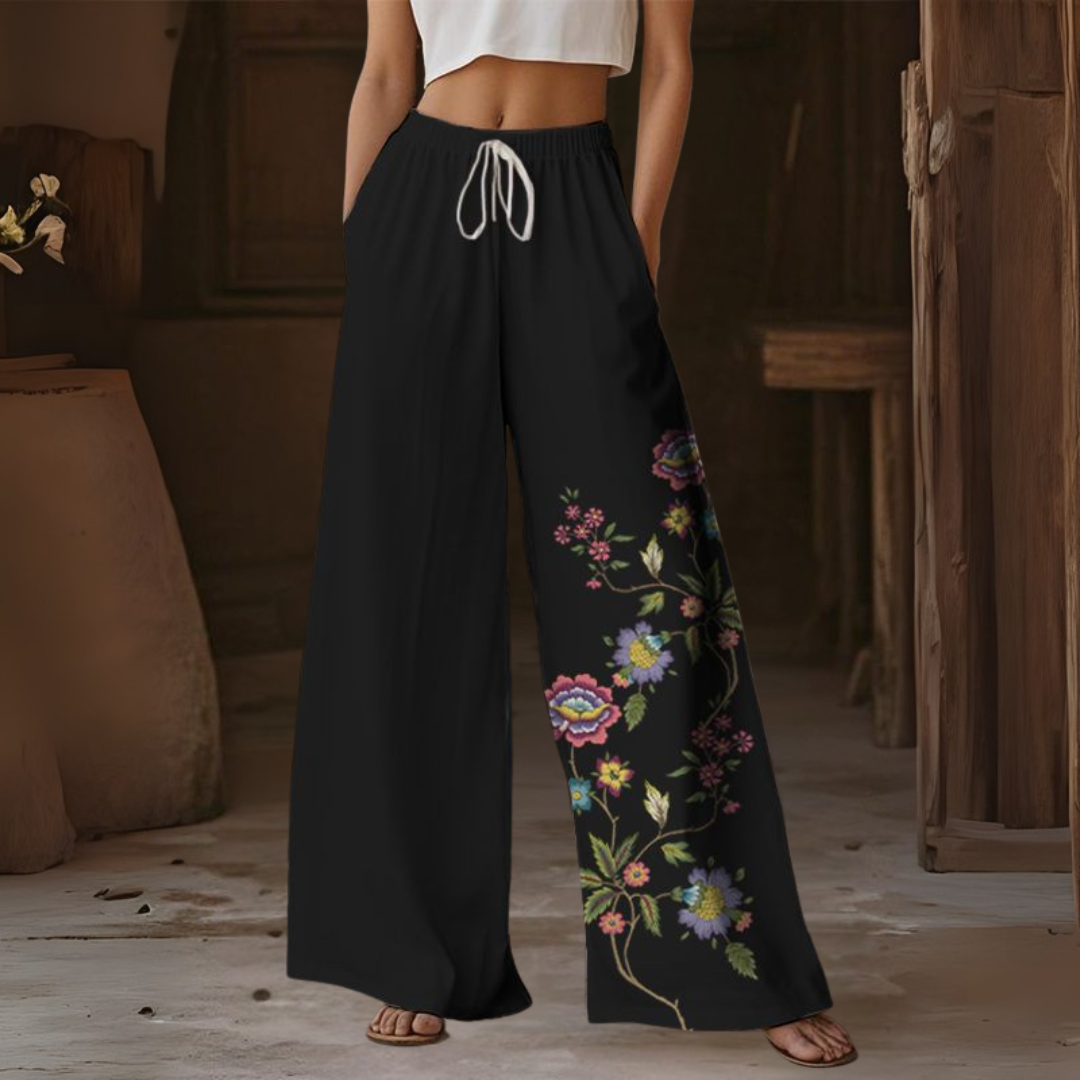 レトロ ワイドレッグ プリント サマーパンツ