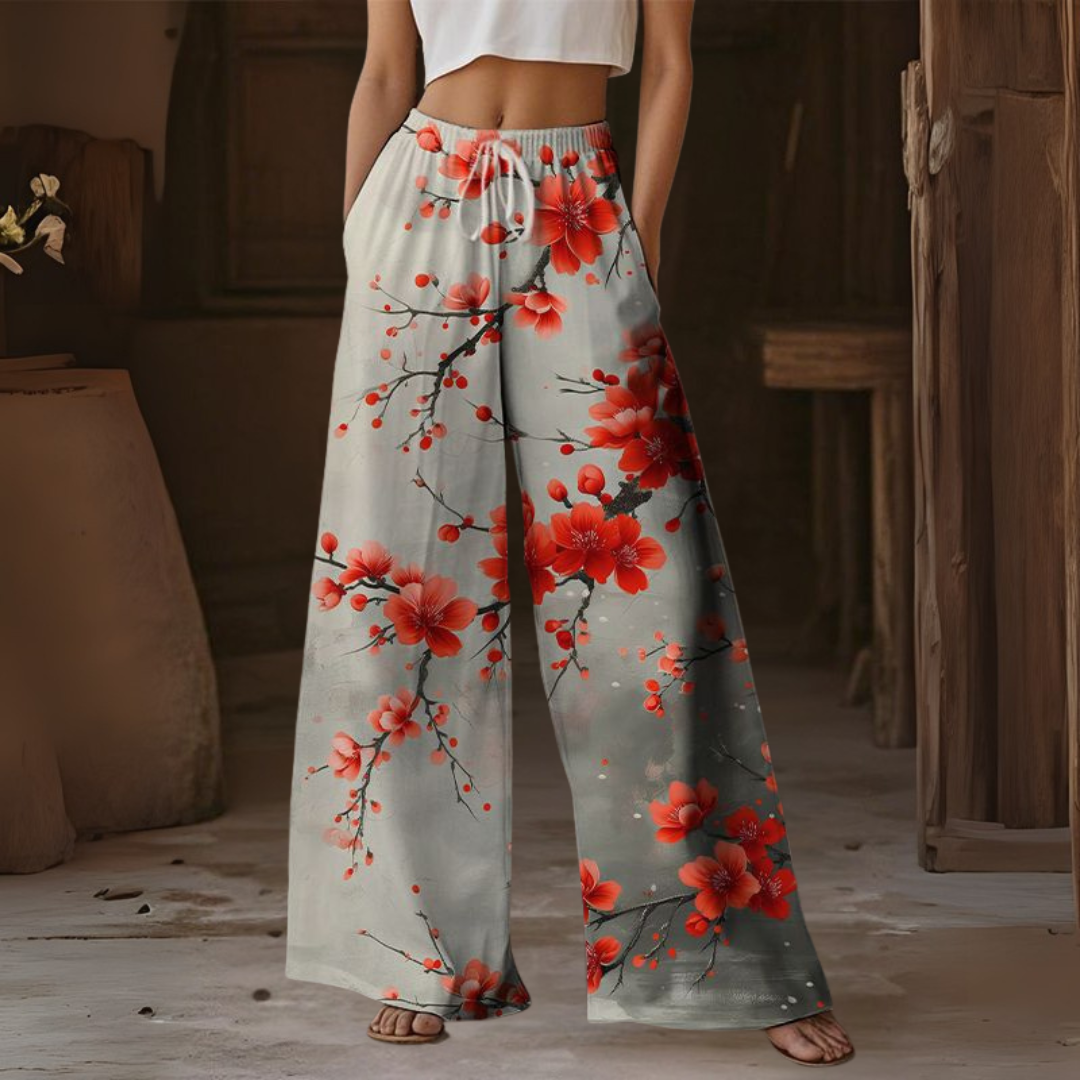 レトロ ワイドレッグ プリント サマーパンツ