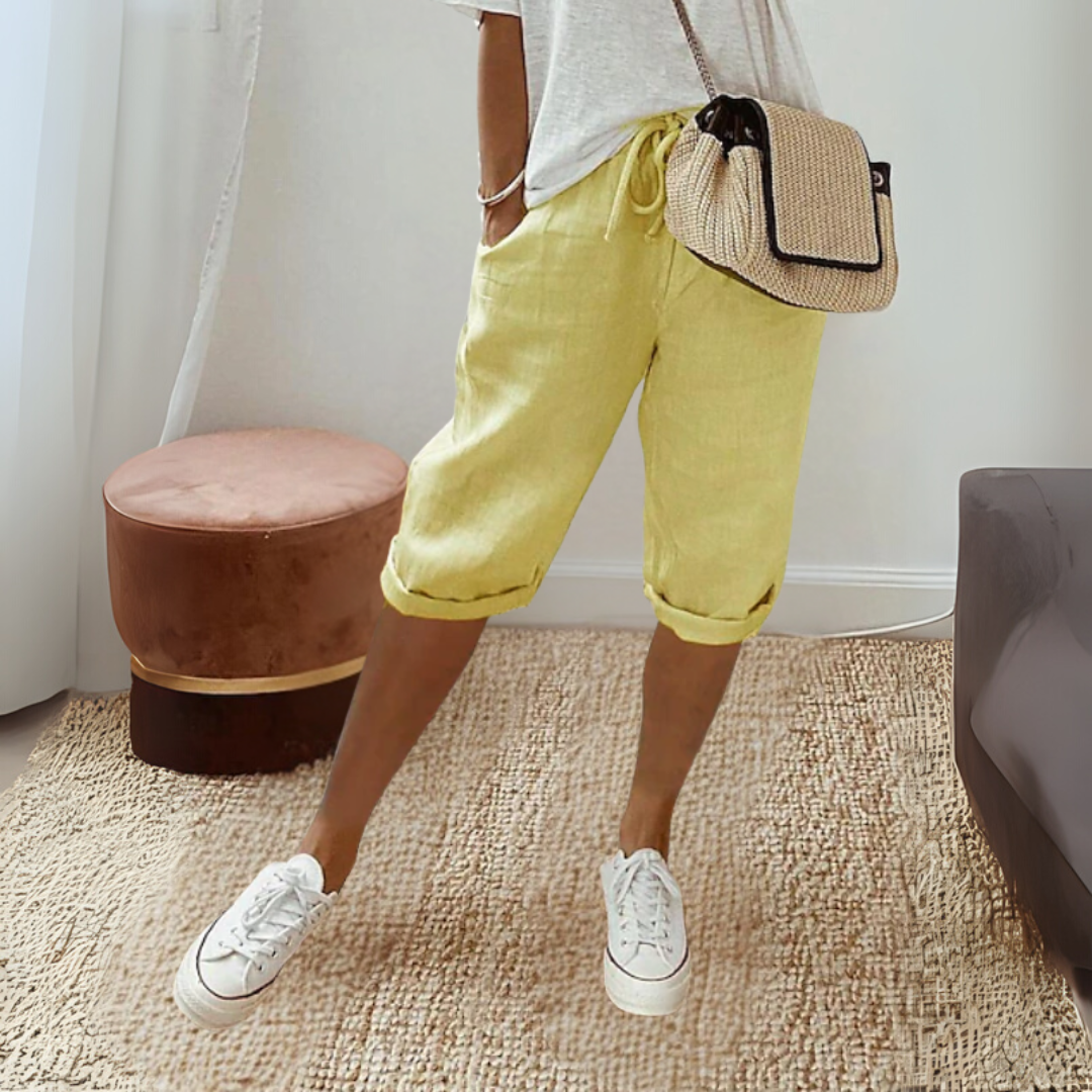 コットンリネン 膝丈 サマーパンツ