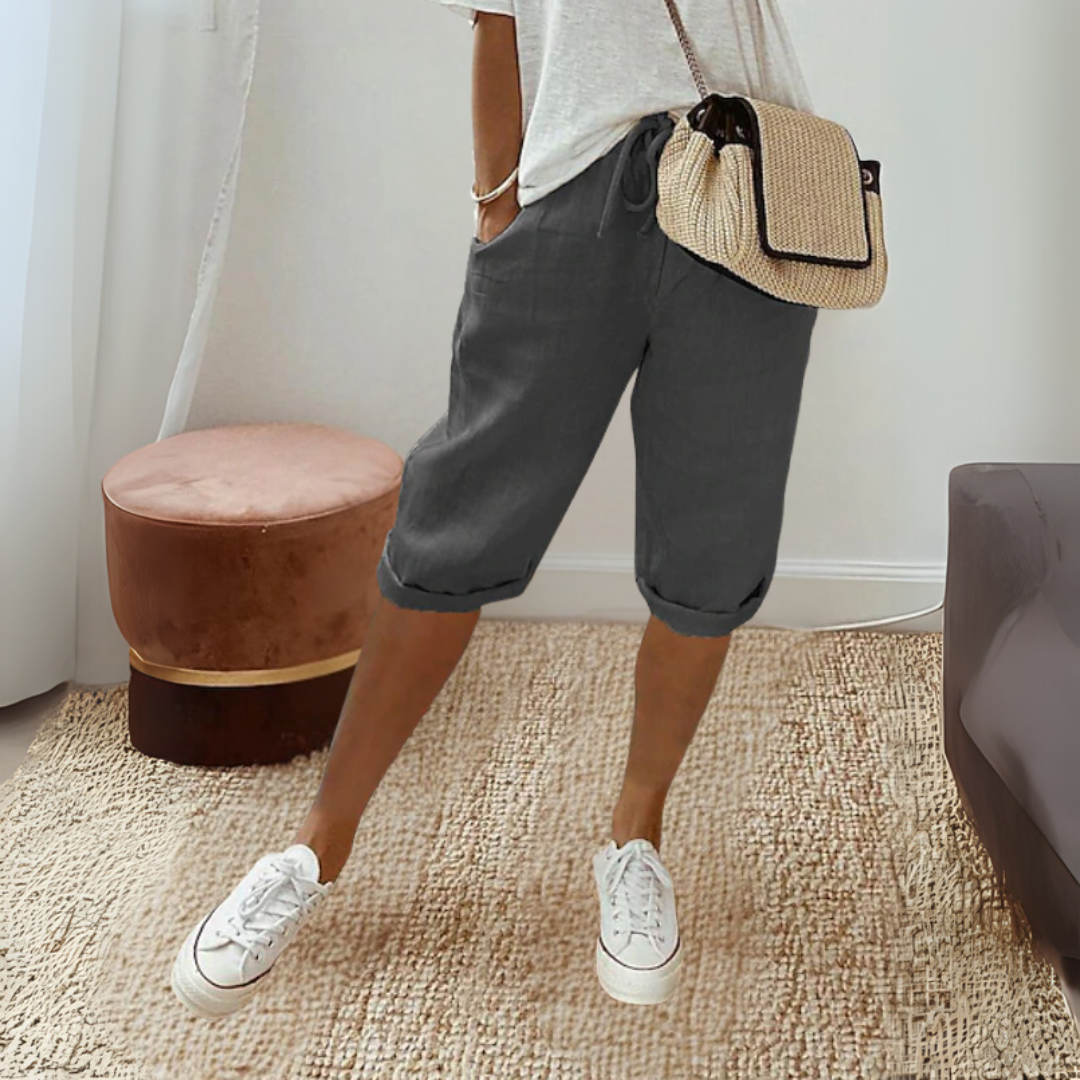 コットンリネン 膝丈 サマーパンツ