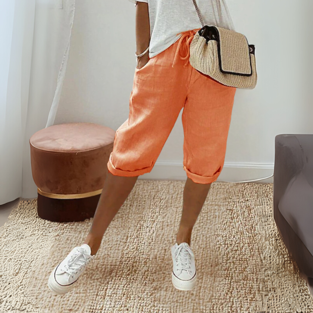 コットンリネン 膝丈 サマーパンツ