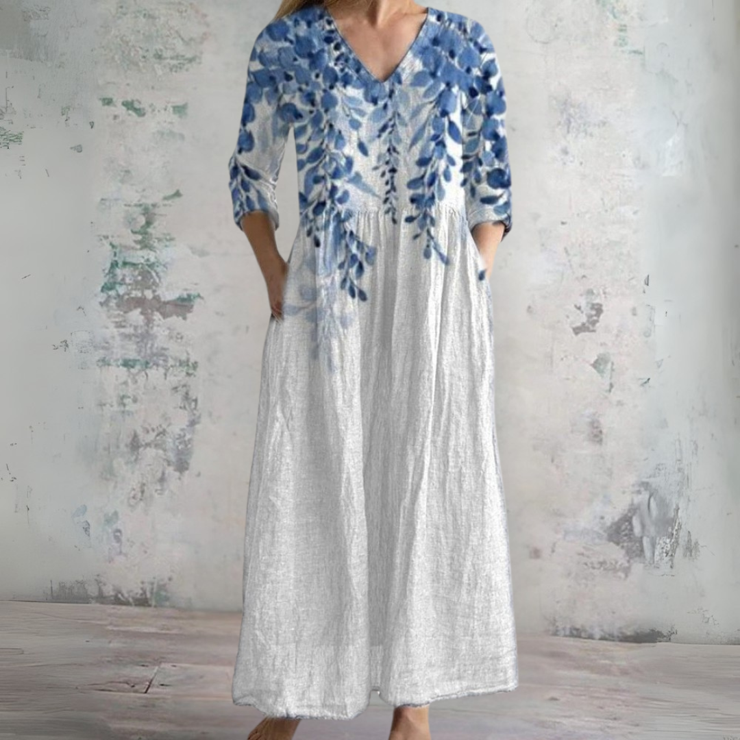 プリント柄の夏用長袖ドレス