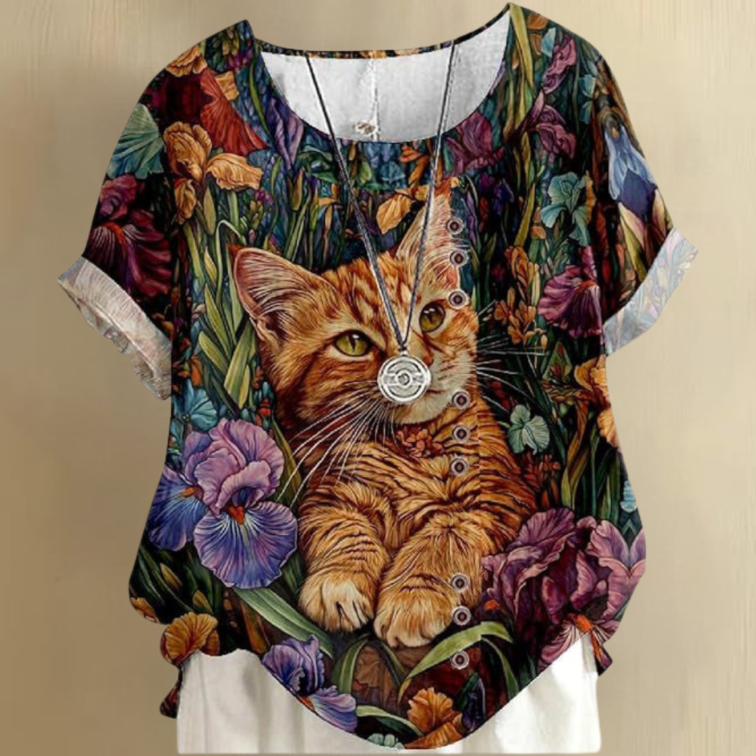 猫柄のエレガントなシャツ