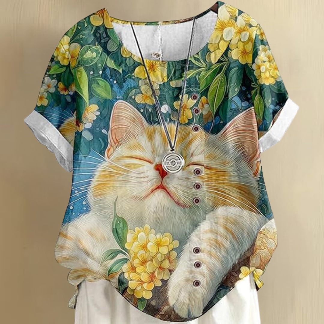 猫柄のエレガントなシャツ