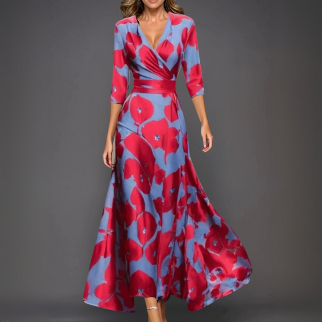 クラシック フラワー Vネック マキシドレス