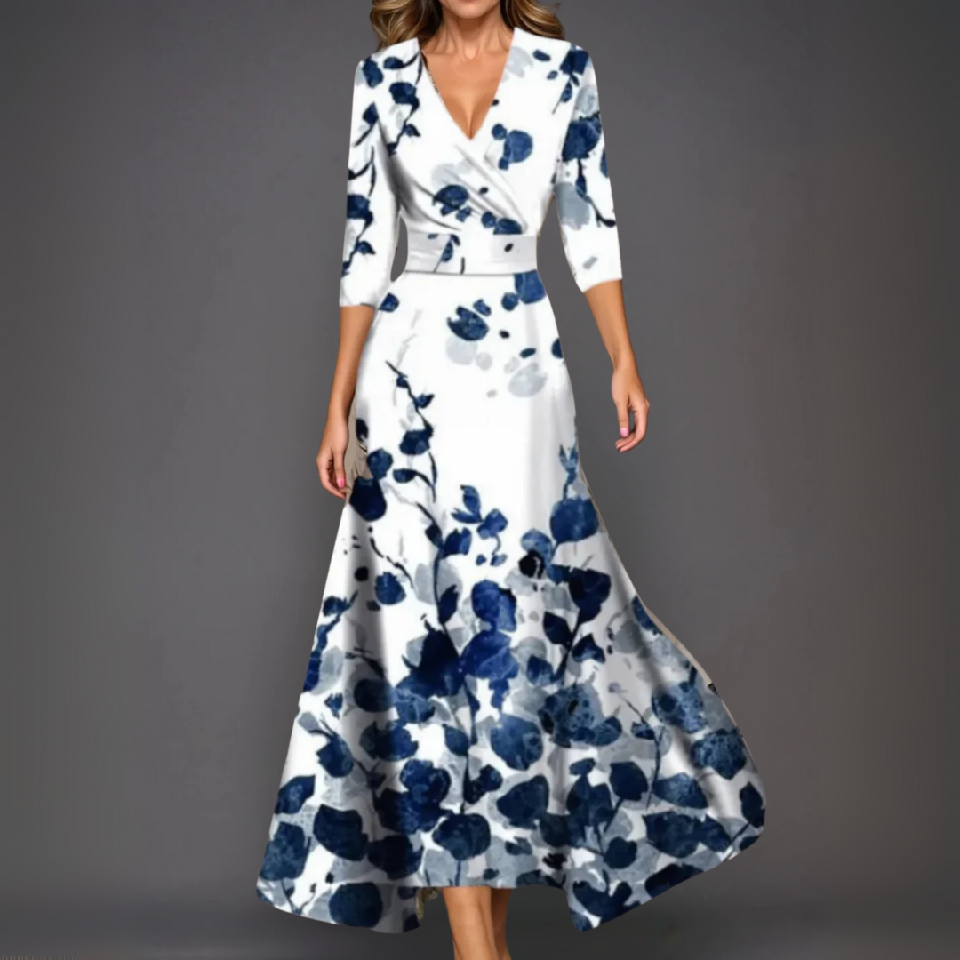 クラシック フラワー Vネック マキシドレス