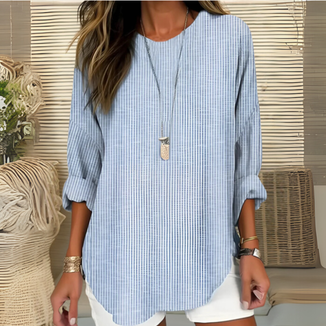 リラックスしたストライプのロングスリーブシャツ