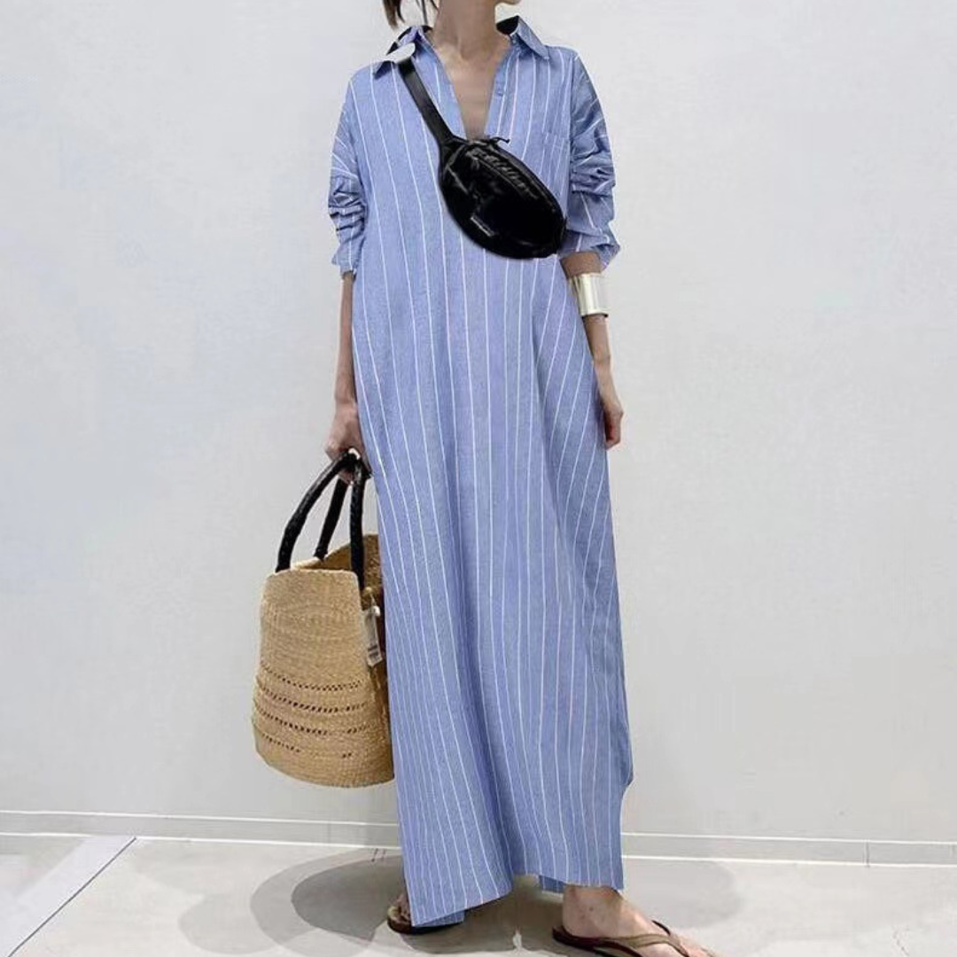 カジュアルなロングリニアデザインドレス