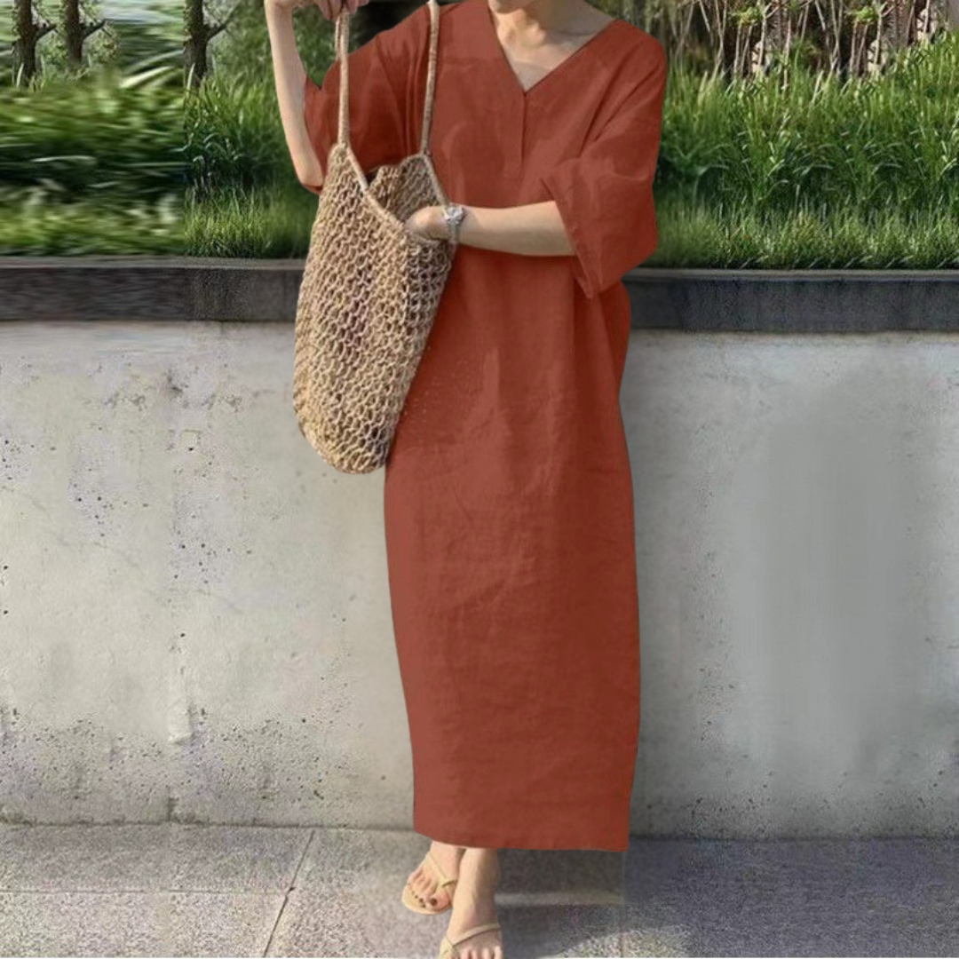 ワイドスリーブ Vネック ロングドレス