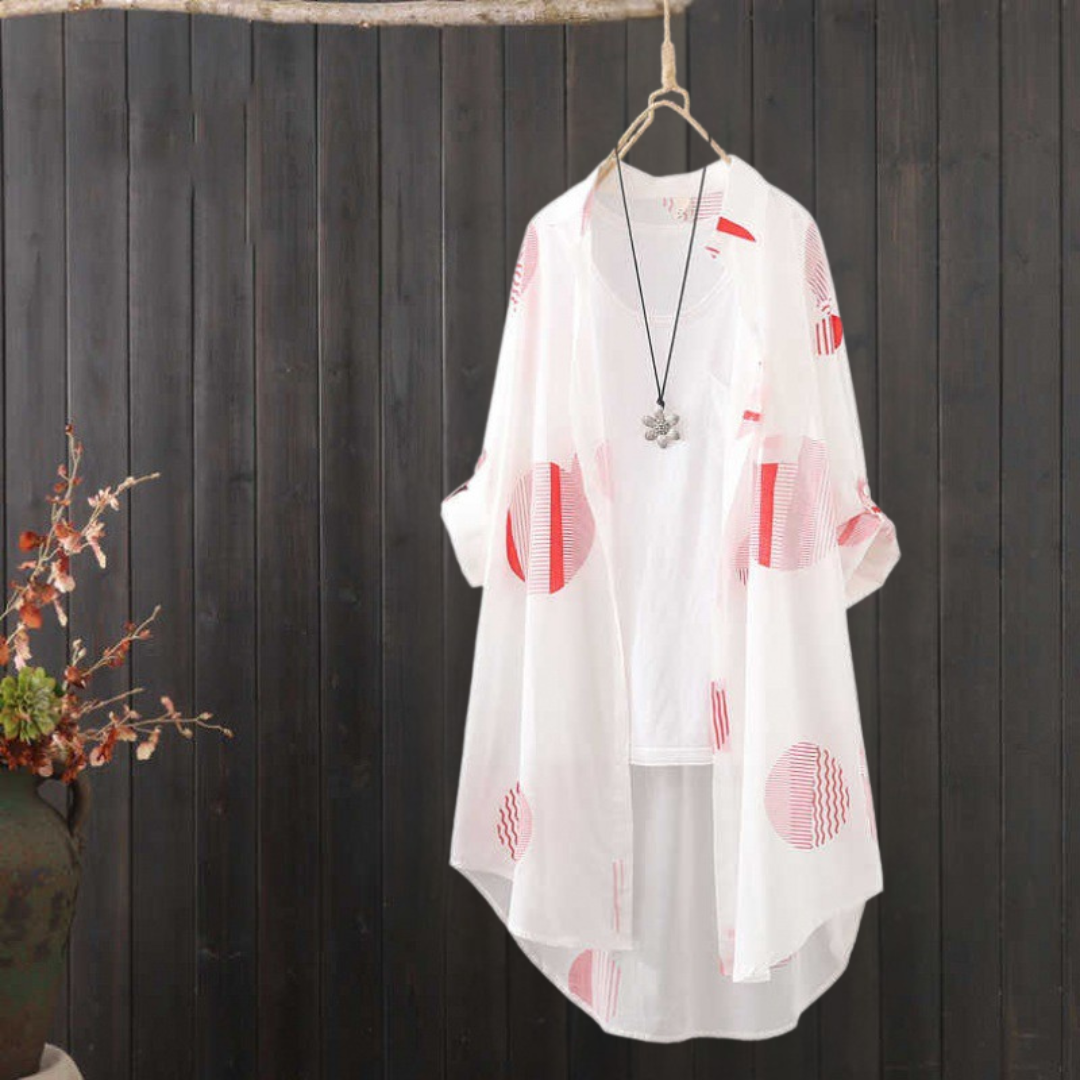 カジュアル ドット柄 ロングシャツ