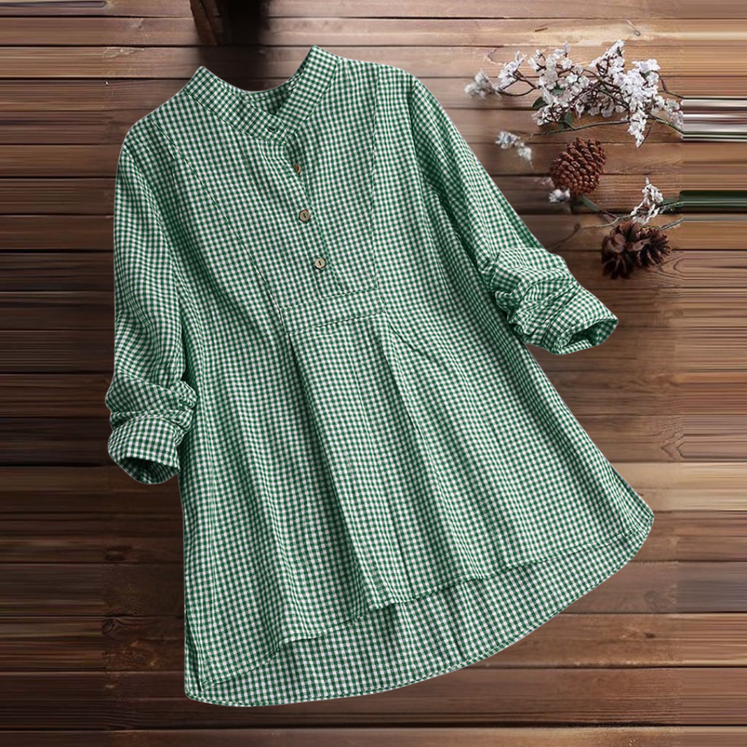 カジュアル チェック柄 ボタンブラウス