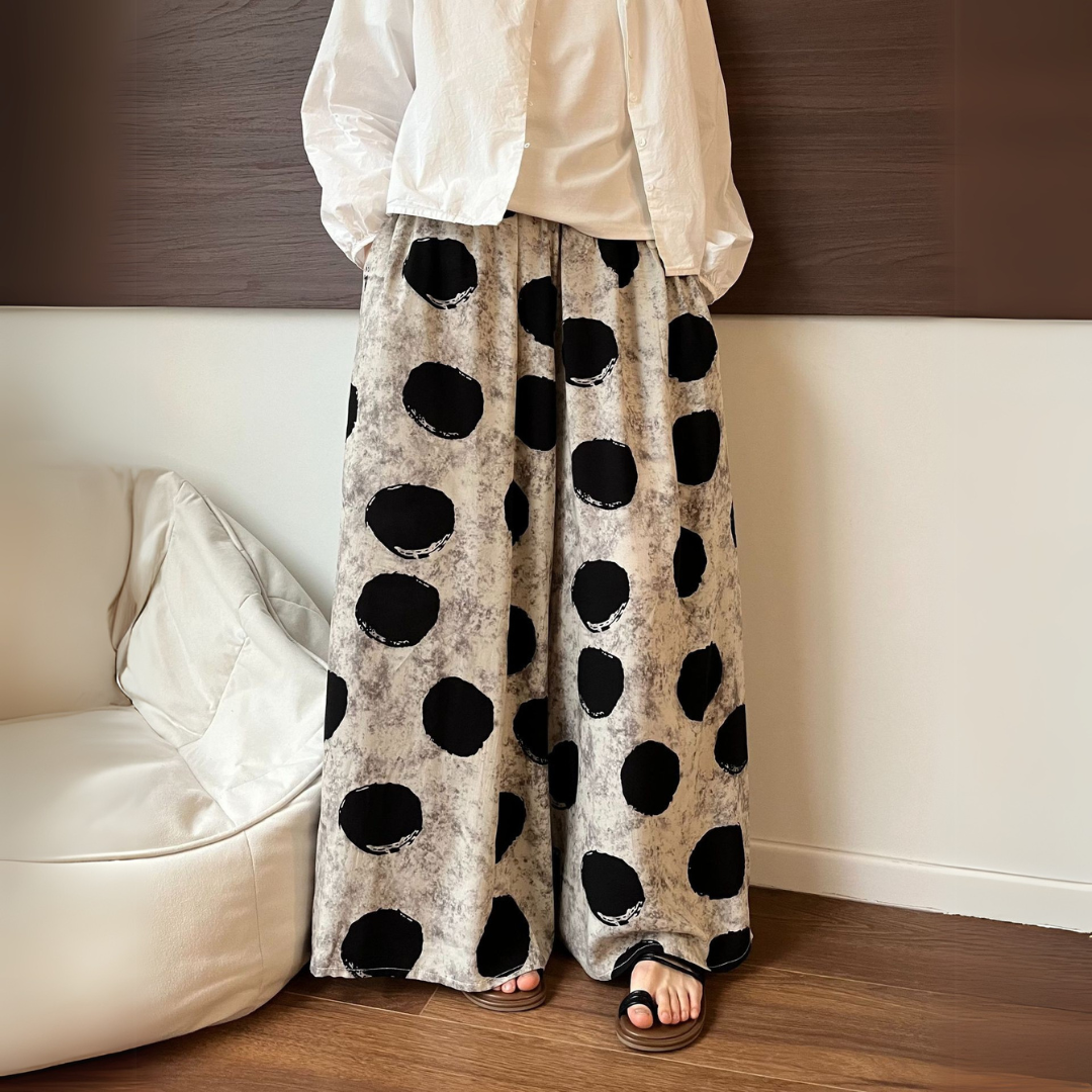 ビッグドットプリント・ワイドレッグパンツ