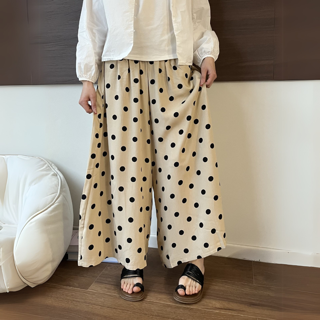 ベージュポルカドットワイドパンツ