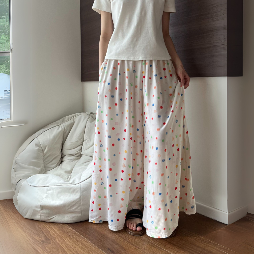 マルチカラーポルカドットワイドパンツ