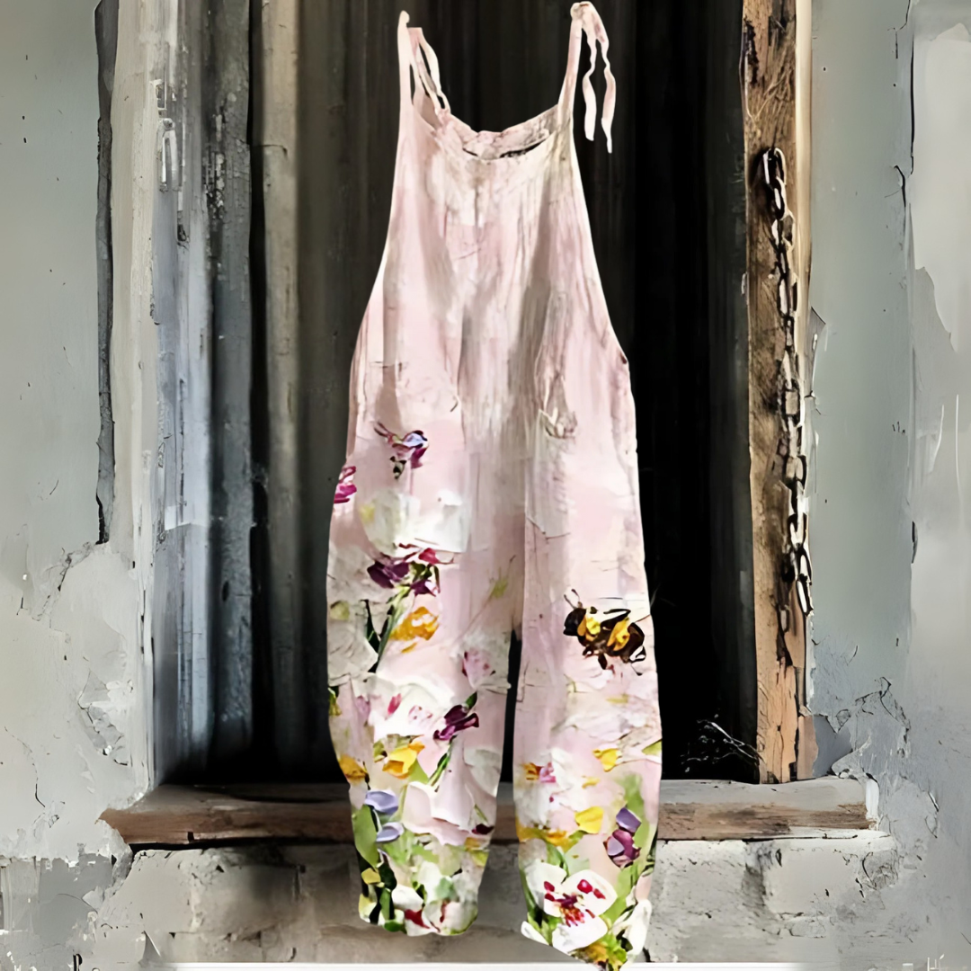 ピンクガーデンレトロプリントジャンプスーツ