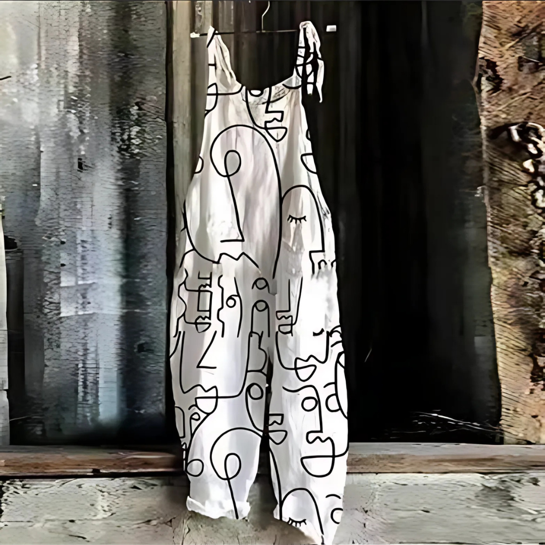 ホワイトアート・レトロプリント・ジャンプスーツ