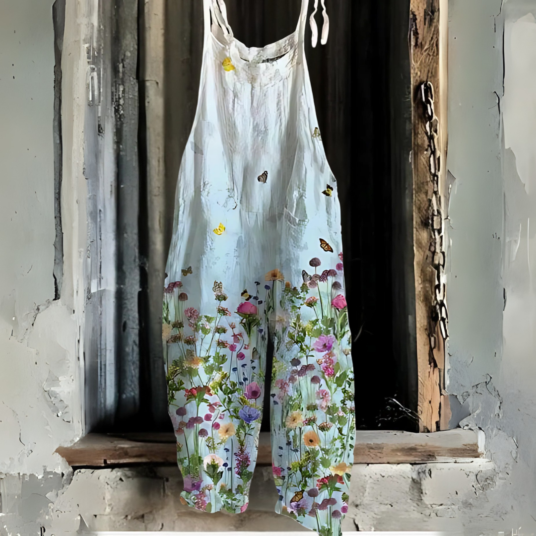 ライトブルー・レトロプリント・ジャンプスーツ