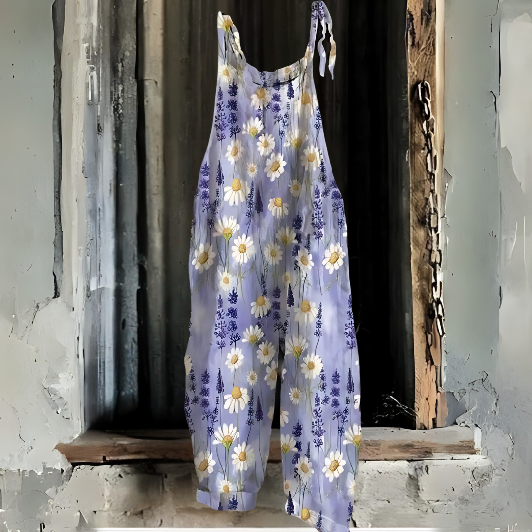 パープル・フローウィー・レトロプリント・ジャンプスーツ