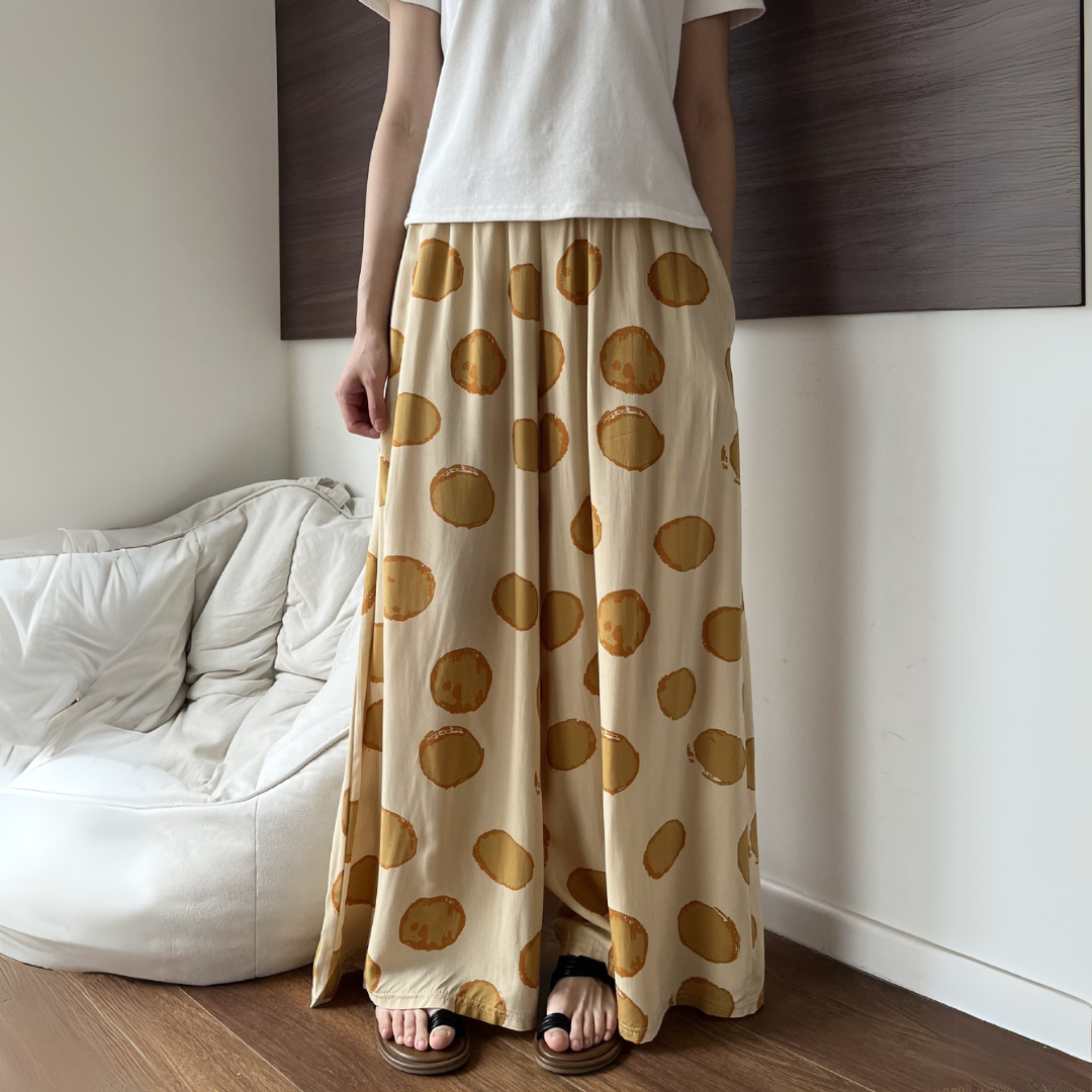 ブラウンポルカドットワイドパンツ