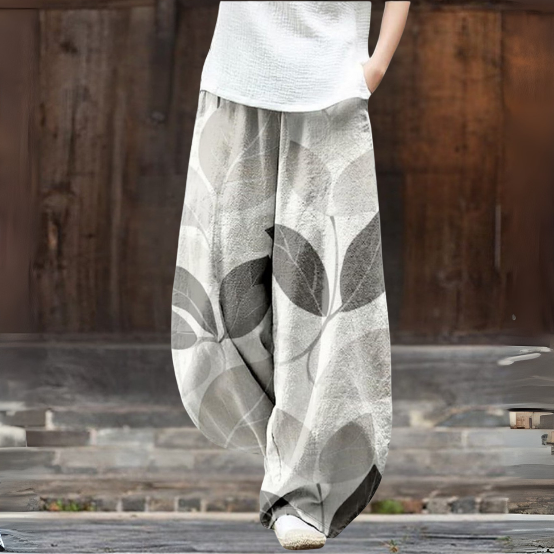 グレーリーフプリントワイドパンツ