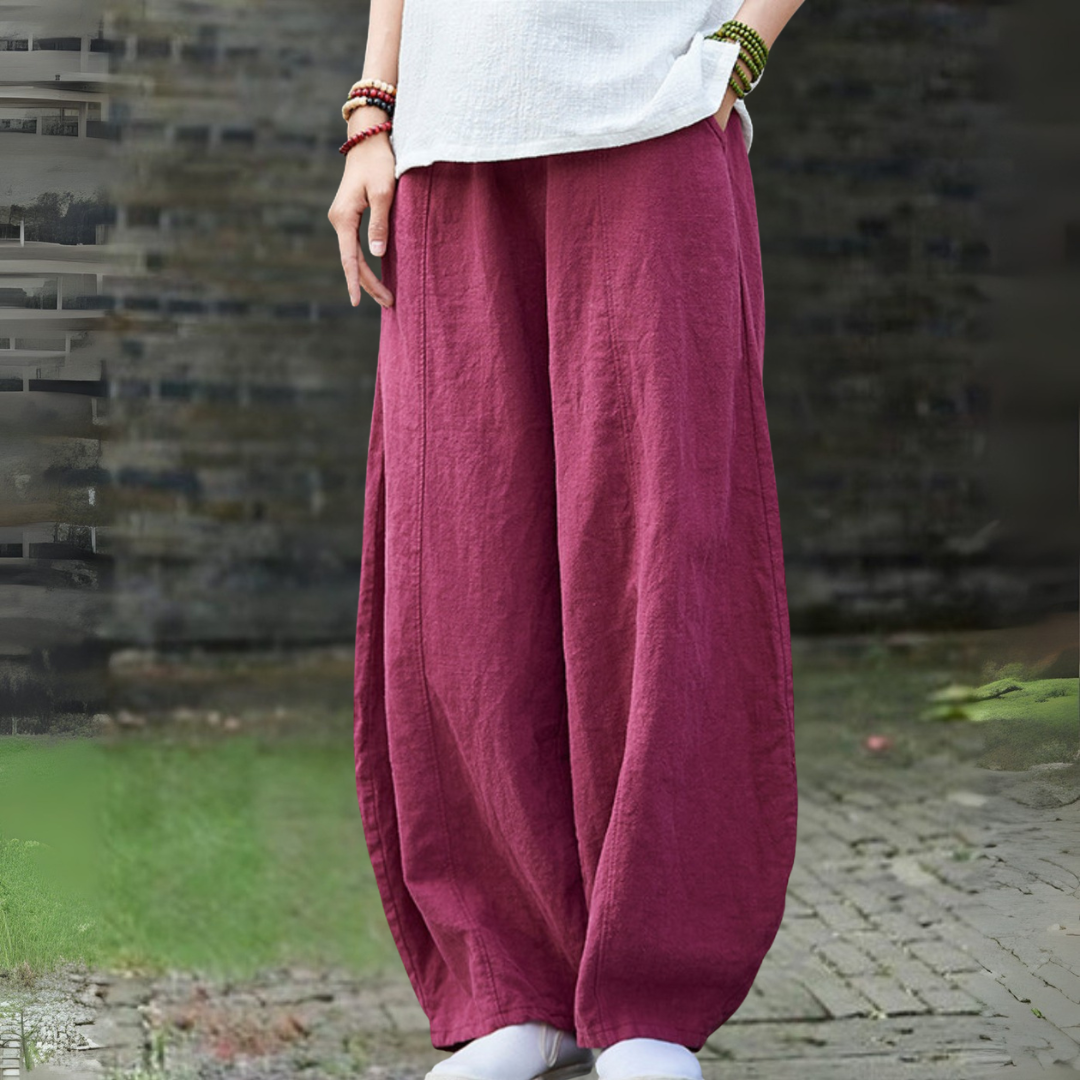 ワインレッド無地ワイドパンツ