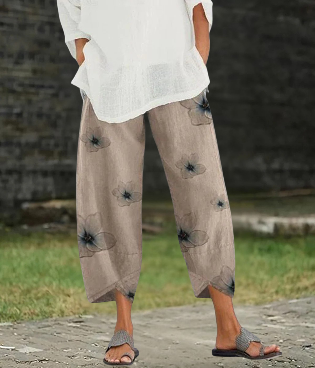 ブラウンフローラルボホーブリーズパンツ