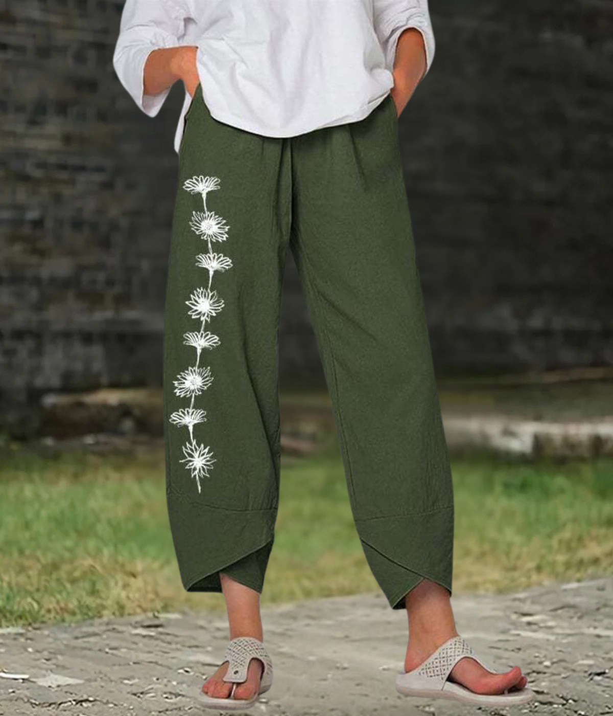 グリーン・フローラル・ボホー・ブリーズ・パンツ