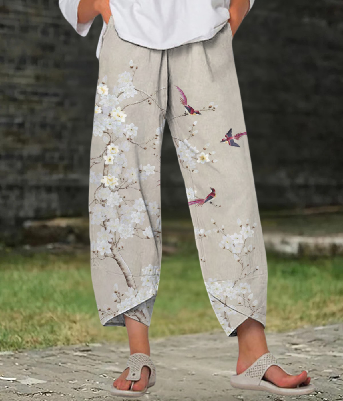 ライトブラウン フローラル ボホーブリーズ パンツ