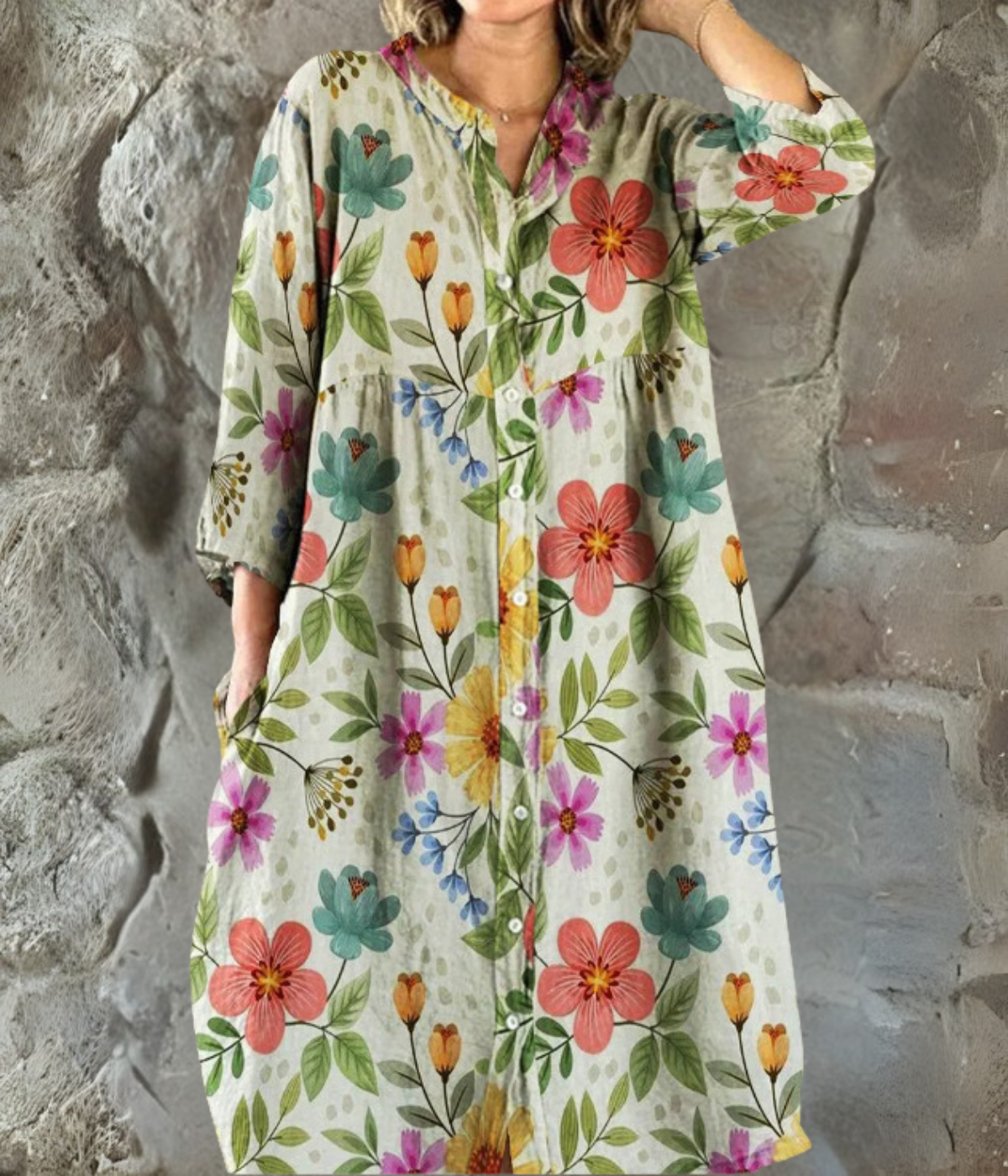 ガーデンプリントロングスリーブワンピース