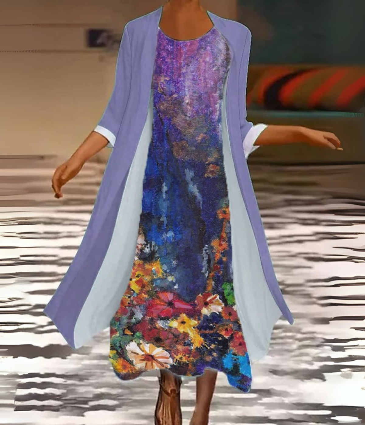 パープルフローラルセットドレス