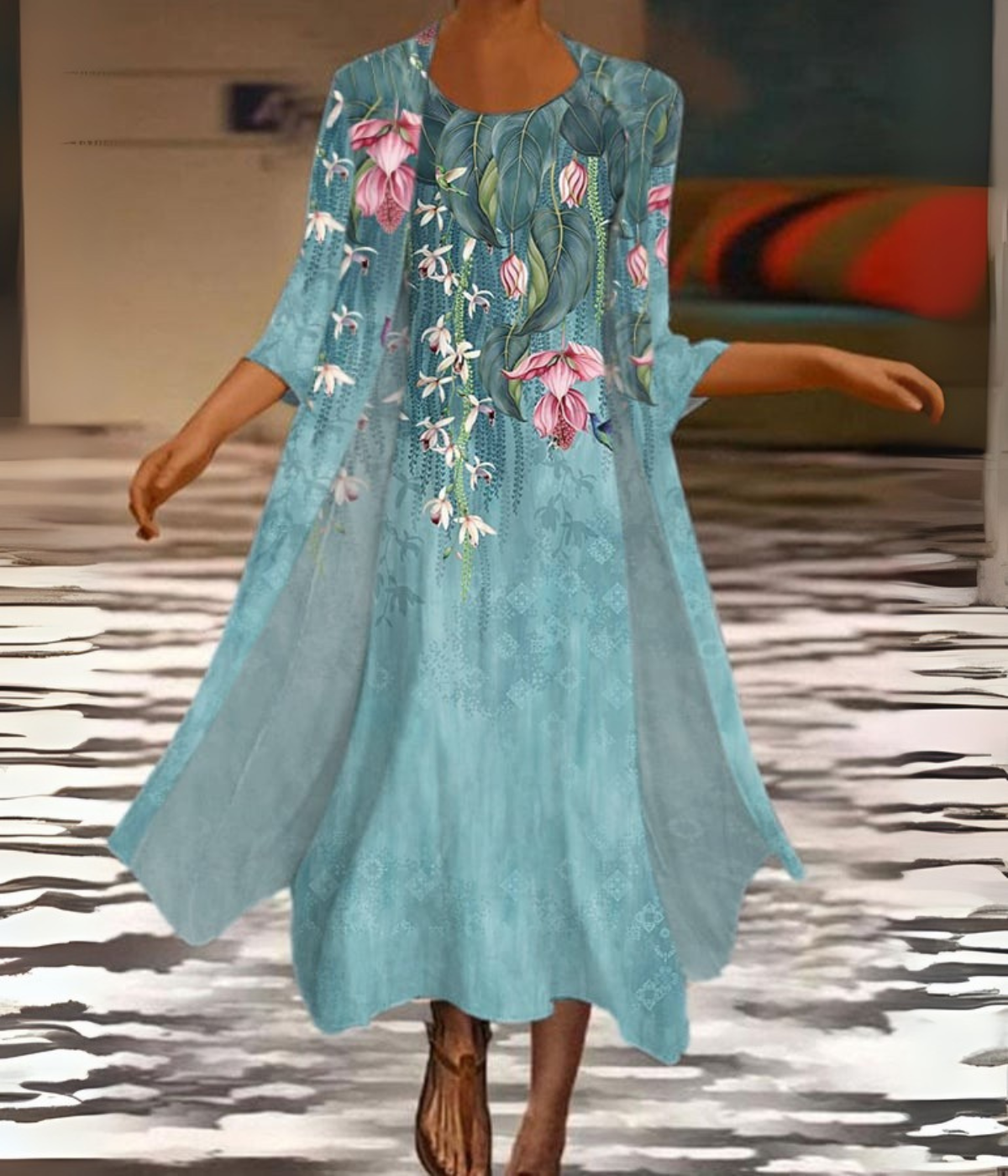 ブルーローズプリントセットドレス