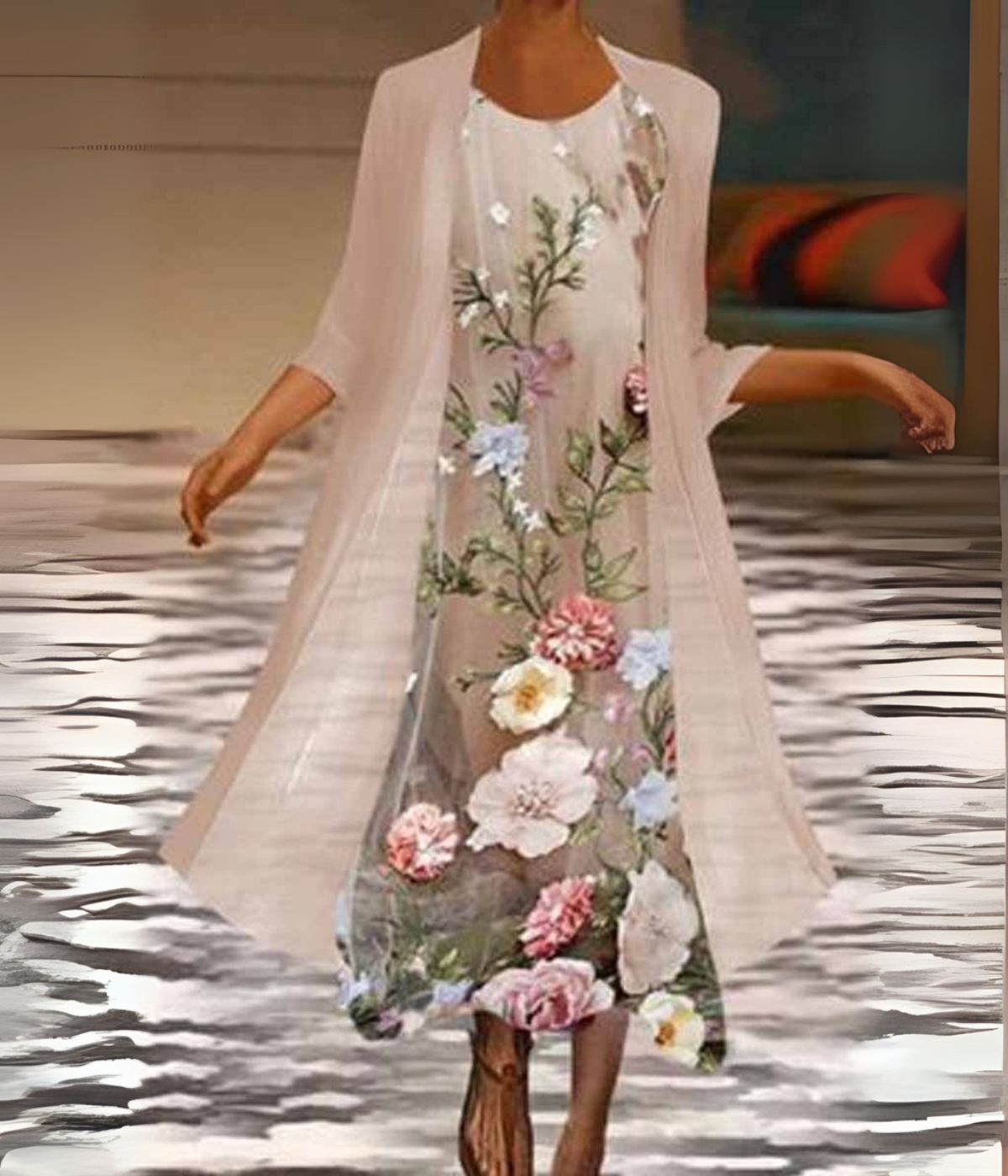 ブラウンフローラルセットドレス