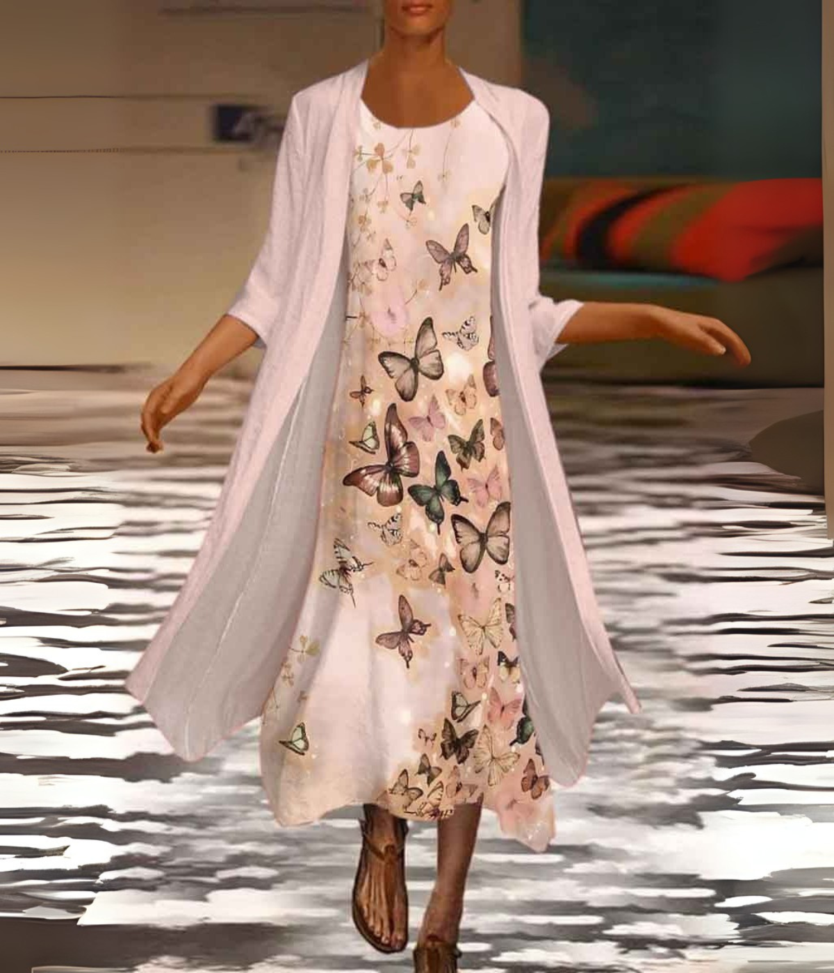 ベージュ花柄セットドレス