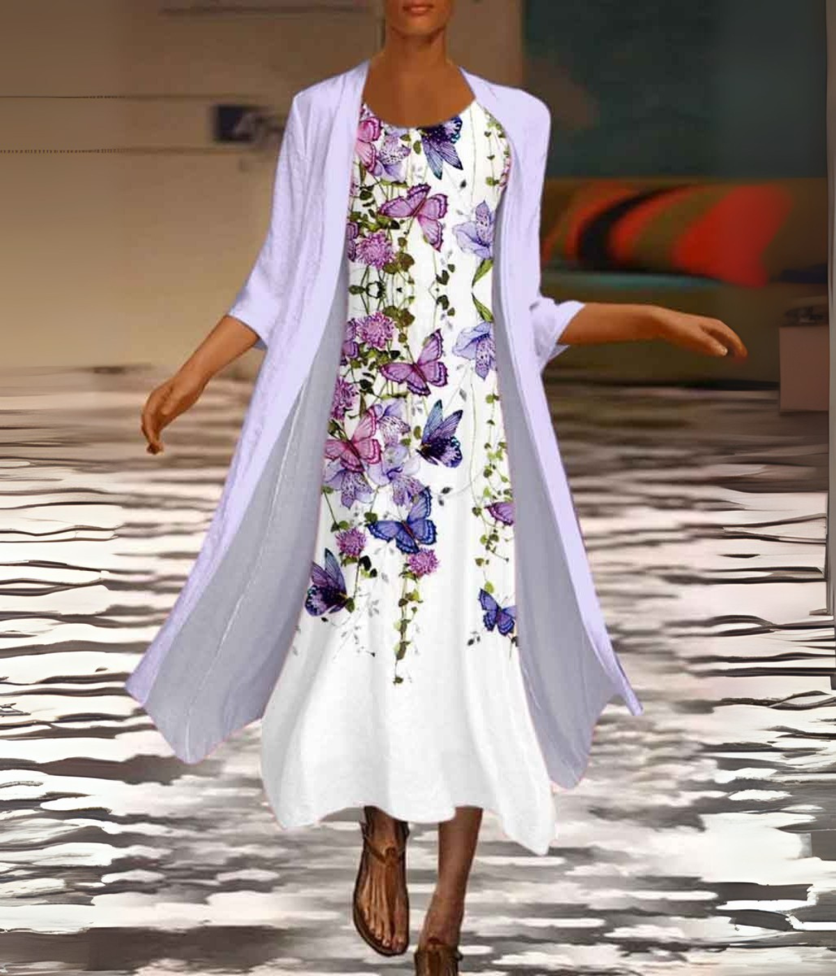 ライトパープルフローラルセットドレス