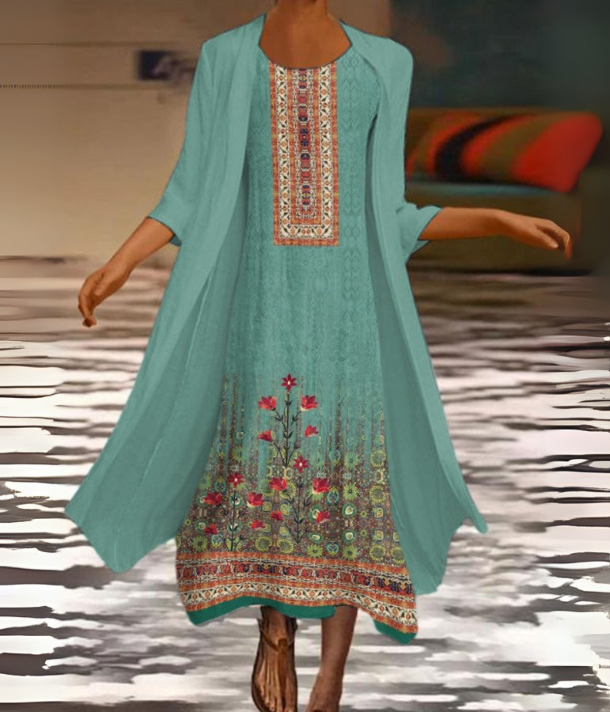 グリーンフローラルガーデンセットドレス