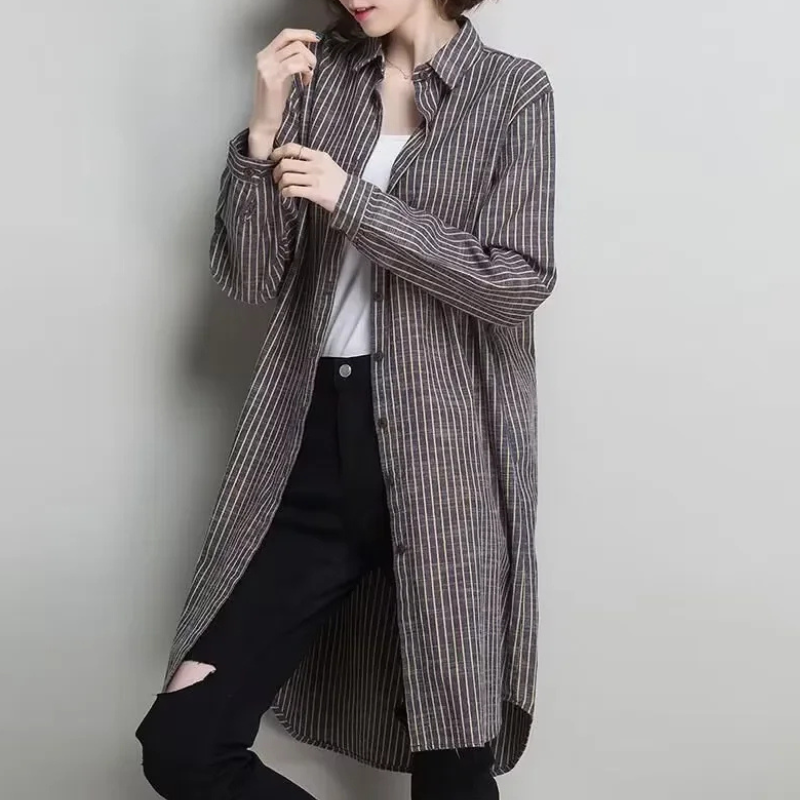 ルーズリネンストライプシャツ