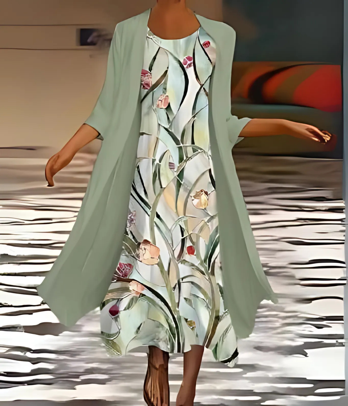 グレー花柄セットドレス