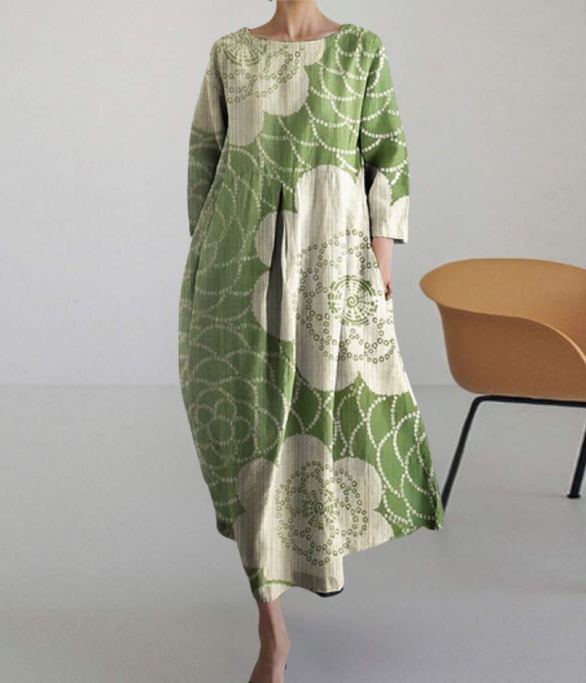 グリーンフラワー・ラウンドネックドレス